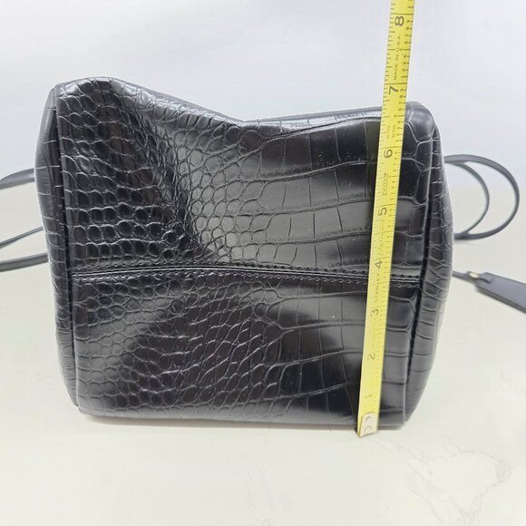 London Fog Crossbody Bag Coco Crocodile Embossed Black Vegan Leather Satchel - Picture 11 of 13